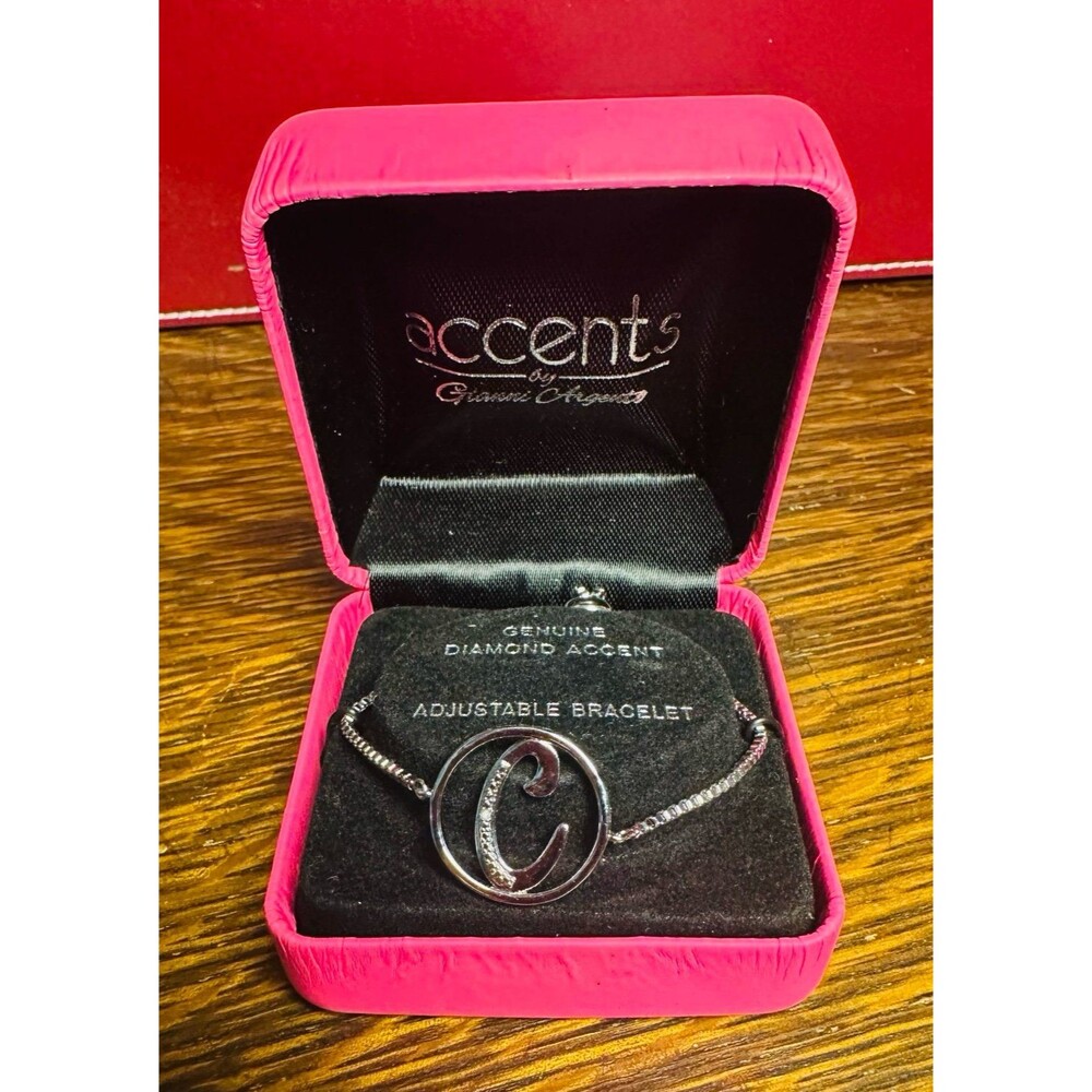 NIB Accents by Gianni Argento Letter C Diamond Accent Adjustable Bolo Bracelet